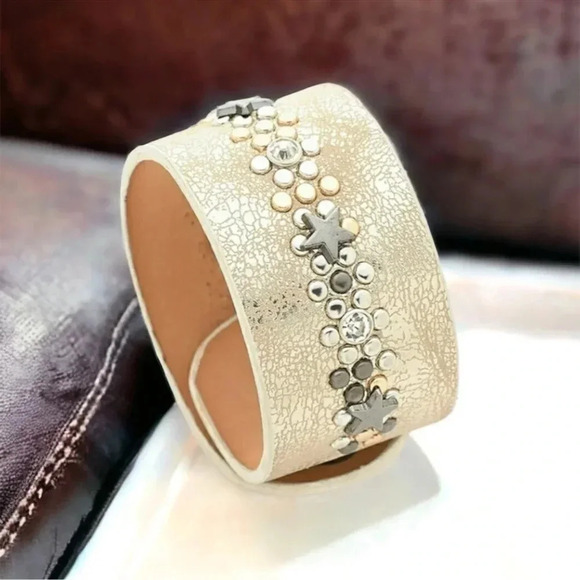 Jewelry - Champagne Leather Star Rivet Cuff